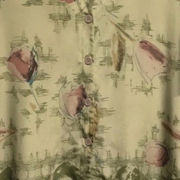 Jacques Vert Green Pink Floral Print V Neck Short Sleeve Top Size 14 - Picture 3 of 5